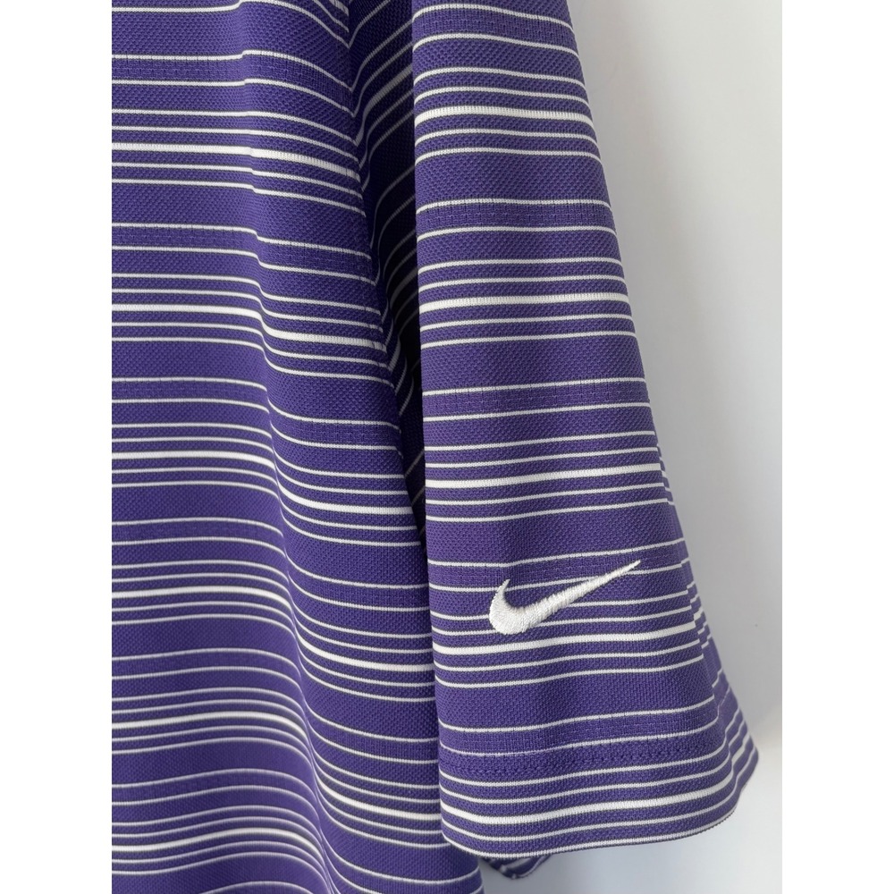 Nike Golf Dri-FIT Men XL Purple White Stripe Short Sleeve Polo Shirt Performance - Picture 3 of 7